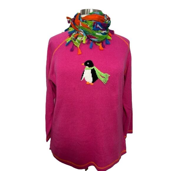Vintage Quacker Factory Hot Pink Penguin Sweater --‎ 1X - Picture 1 of 9